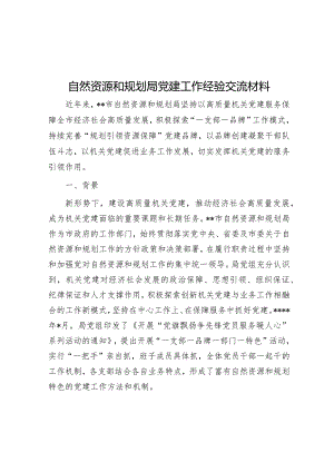 自然资源和规划局党建工作经验交流材料【】.docx