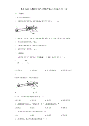 粤教版科学六年级上册2-8巧用小棒练习.docx