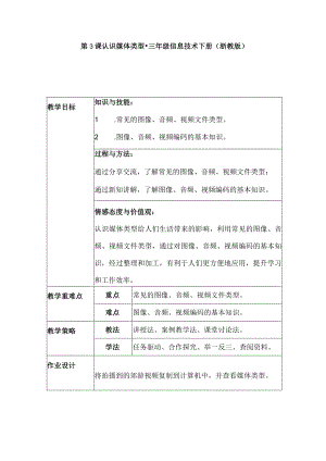 第3课认识媒体类型（教学设计）三年级信息技术下册浙教版.docx