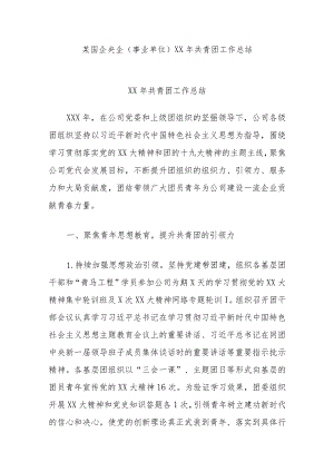 某国企央企（事业单位）xx年共青团工作总结.docx