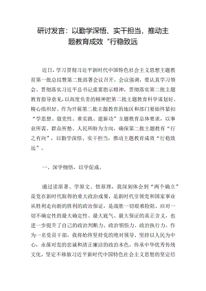 研讨发言：以勤学深悟、实干担当推动主题教育成效“行稳致远.docx