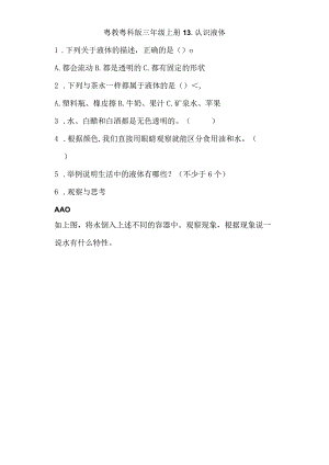 粤教版科学三年级上册13-认识液体练习.docx