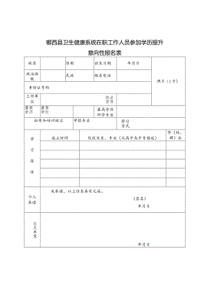 郧西县卫生健康系统在职工作人员参加学历提升意向性报名表.docx