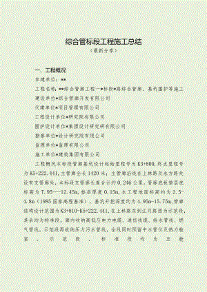 综合管标段工程施工总结（最新分享）.docx