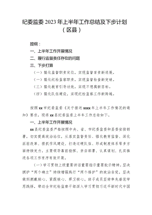 纪委监委2023年上半年工作总结及下步计划（区县）.docx