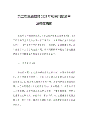 第二次主题教育2023年检视问题清单及整改措施.docx