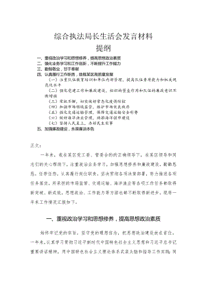综合执法局长民主生活会发言材料.docx