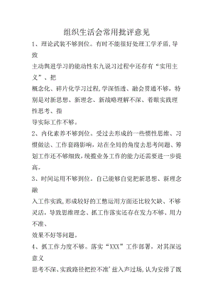 组织生活会常用批评意见.docx