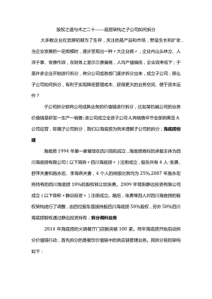 股权之道与术（二十）-——底层架构之子公司如何拆分（以海底捞为例）.docx