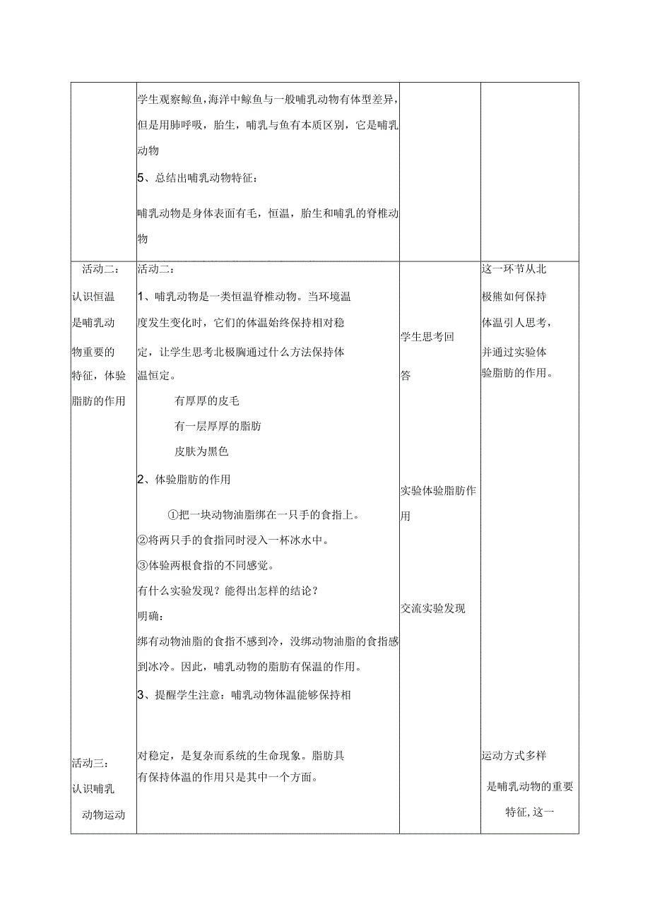科学苏教版四年级上册4《哺乳类》教学设计(表格式).docx_第2页