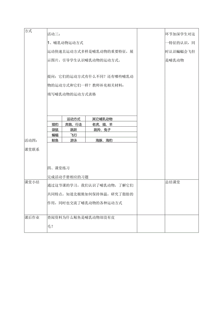 科学苏教版四年级上册4《哺乳类》教学设计(表格式).docx_第3页