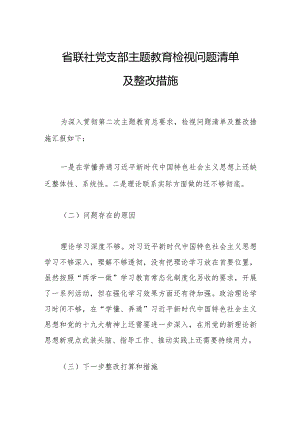 省联社党支部主题教育检视问题清单及整改措施.docx