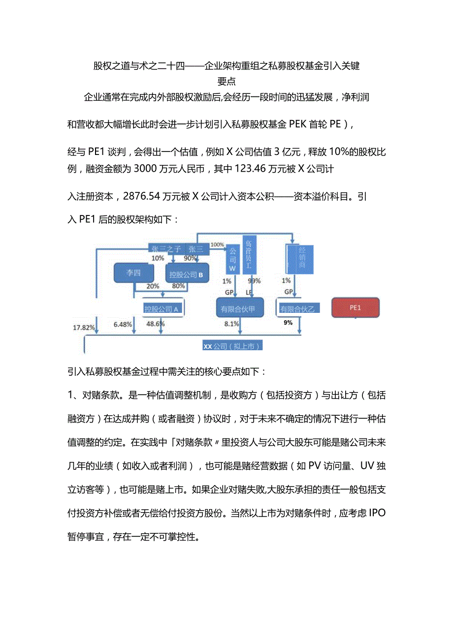 股权之道与术(二十四)-——企业架构重组之私募股权基金引入关键要点.docx_第1页