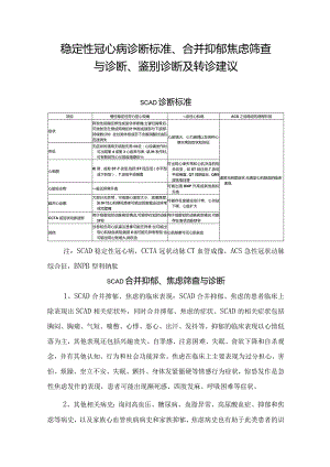稳定性冠心病诊断标准、合并抑郁焦虑筛查与诊断、鉴别诊断及转诊建议.docx