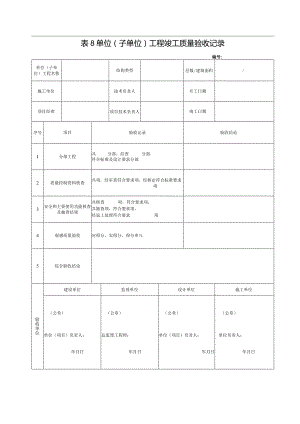 表8_________单位（子单位）工程竣工质量验收记录表.docx