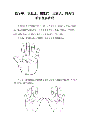 脑卒中、低血压、颈椎病、胆囊炎、胃炎等手诊医学表现.docx