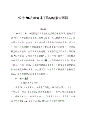 银行2023年党建工作总结报告两篇.docx