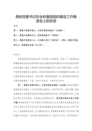 高校党委书记在全校基层组织建设工作推进会上的讲话.docx