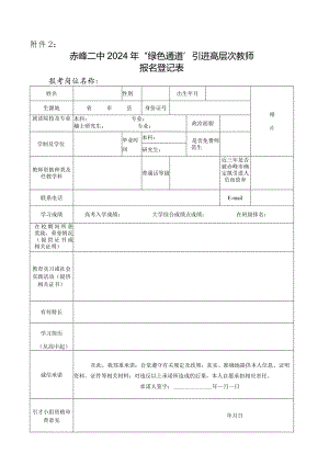 赤峰二中招聘2015年高校毕业生报名登记表.docx