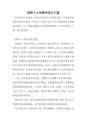辞职个人申请书范文5篇.docx
