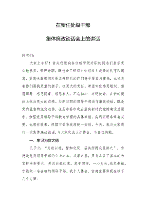 （精品）在新任处级干部集体廉政谈话会上的讲话.docx