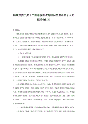镇政法委员关于市委巡视整改专题民主生活会个人对照检查材料(二篇).docx
