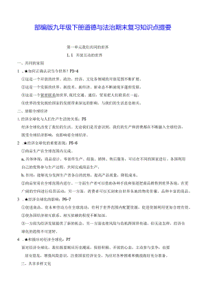部编版九年级下册道德与法治期末复习知识点提要（实用必备！）.docx