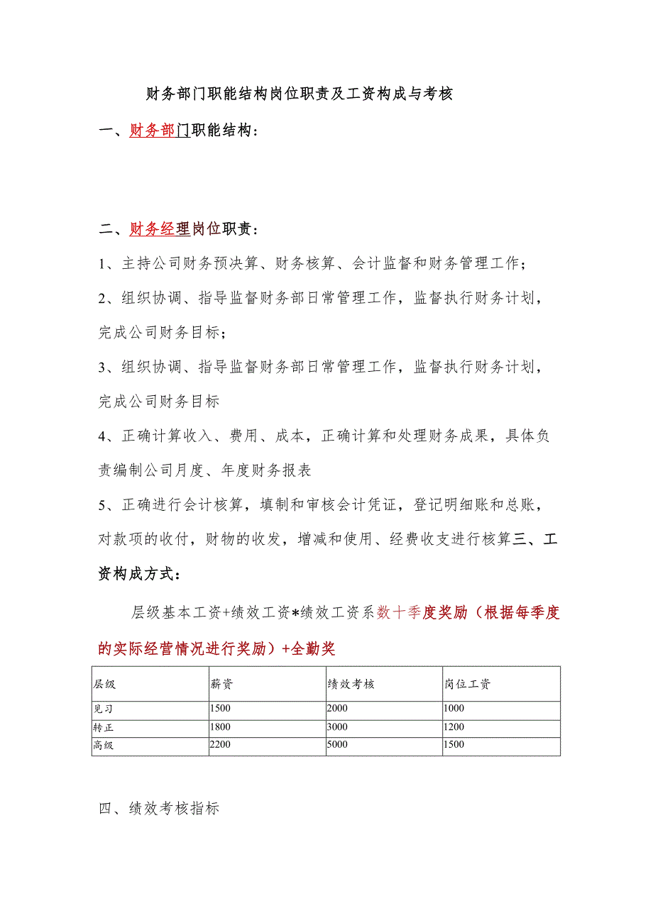 财务经理职能结构岗位职责及工资构成与考核(部门).docx_第1页