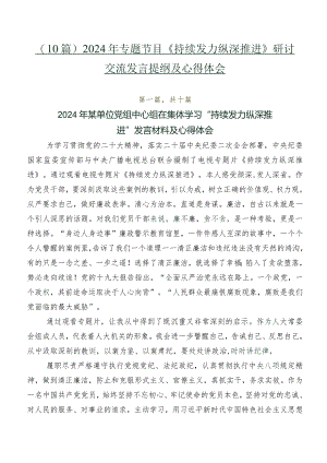 （10篇）2024年专题节目《持续发力纵深推进》研讨交流发言提纲及心得体会.docx