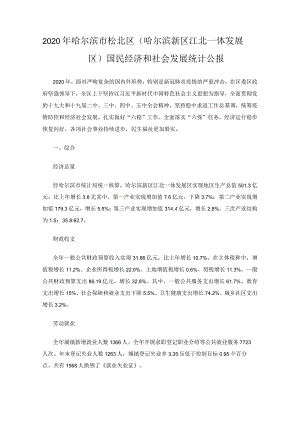 2020年哈尔滨市松北区（哈尔滨新区江北一体发展区）国民经济和社会发展统计公报.docx