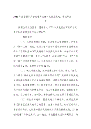 2023年度全面从严治党述责述廉和抓基层党建工作述职报告.docx