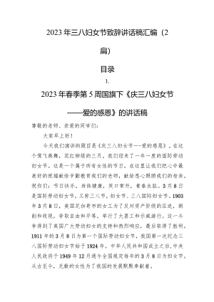 2023年三八妇女节致辞讲话稿汇编（2篇）.docx