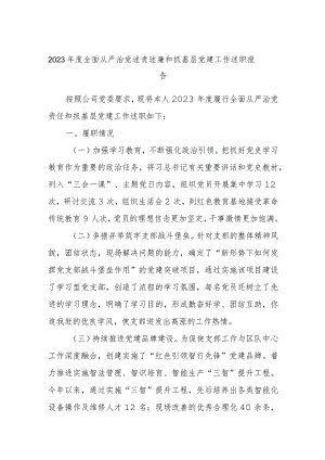 2023年度全面从严治党述责述廉和抓基层党建工作述职报告.docx