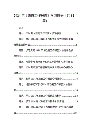 2024年《政府工作报告》学习感悟（共12篇）汇编.docx