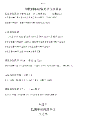 2021年小学四年级常见单位换算表【精华】.docx
