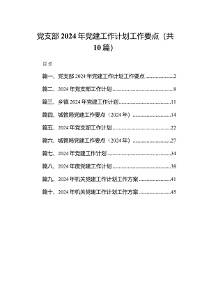党支部2024年党建工作计划工作要点10篇（完整版）.docx
