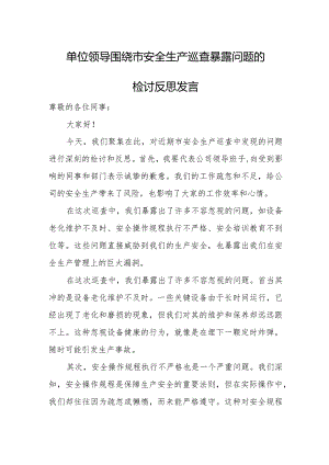 单位领导围绕市安全生产巡查暴露问题的检讨反思发言.docx