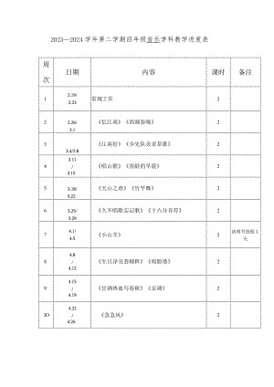2023—2024学年第二学期四年级音乐教学进度表.docx