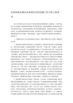 在持续深化整治加重基层负担问题工作专班上的讲话.docx
