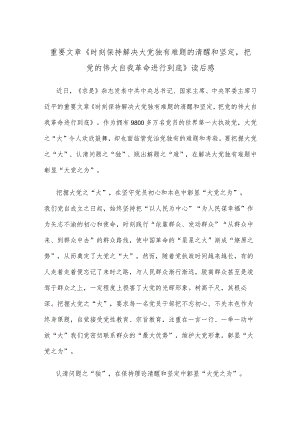 重要文章《时刻保持解决大党独有难题的清醒和坚定把党的伟大自我革命进行到底》读后感.docx