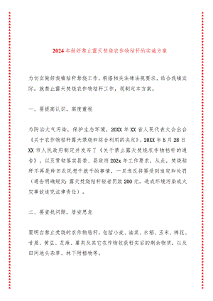 2024年做好禁止露天焚烧农作物秸秆的实施方案.docx