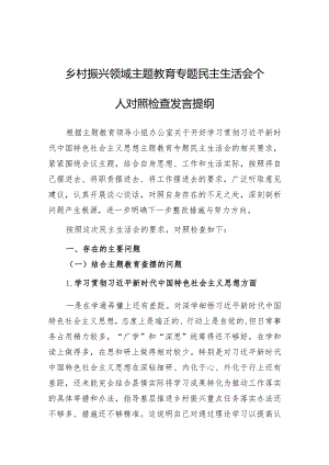 2023年主题教育专题民主生活会个人对照检查发言提纲（乡村振兴领域）.docx