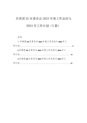 2023年工作总结与2024年工作计划（团委）（3篇）.docx