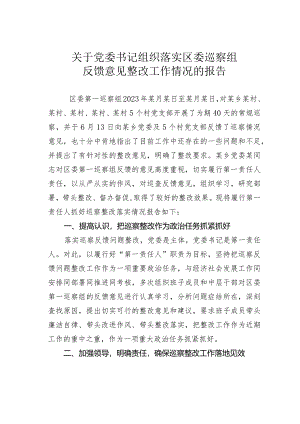 关于党委书记组织落实区委巡察组反馈意见整改工作情况的报告.docx