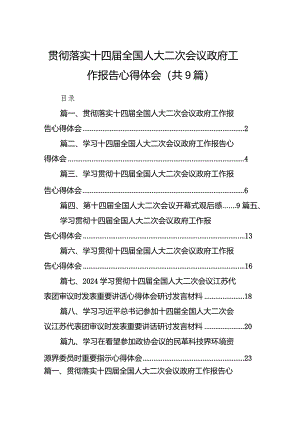 贯彻落实十四届全国人大二次会议政府工作报告心得体会（共9篇）.docx