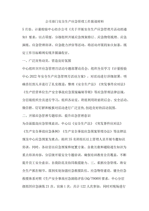 公司部门安全生产应急管理工作报道材料.docx