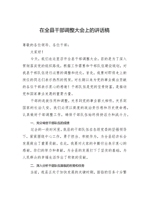在全县干部调整大会上的讲话稿.docx