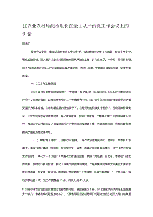 驻农业农村局纪检组长在全面从严治党工作会议上的讲话.docx