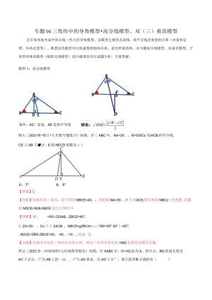04三角形中的导角模型-高分线模型、双（三）垂直模型（教师版）.docx