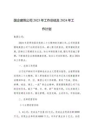 2023年工作总结及2024年工作计划（国企建筑公司）.docx